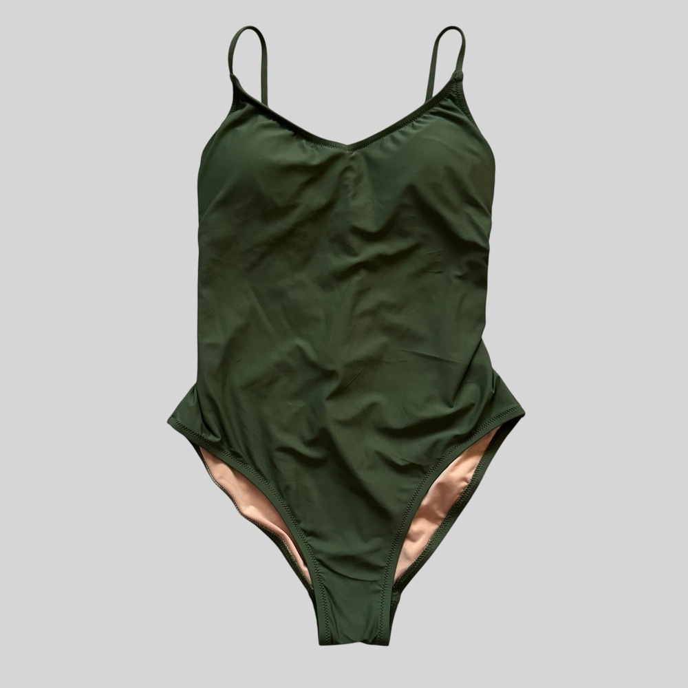 J.Crew Womens Safari Green V-Neck One-Piece Swimsuit sz 4 NWT New Earthy Solid